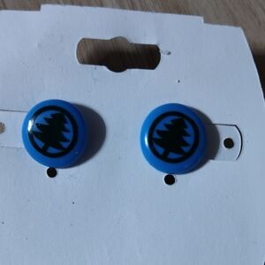 Kids Blue Tree Button Earrings